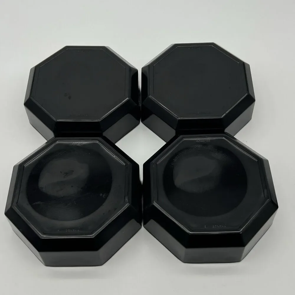 VTG Arcoroc France Octime Black Glass Octagonal 5.5 Inch Dinnerware Bowls Set 4